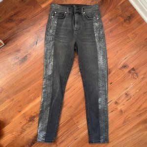 7 Jeans Grey Metallic Side Stripe Skinny Jeans